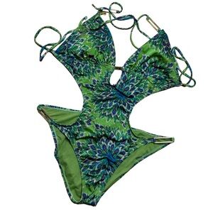 Attention one piece cutout‎ peacock feather swimsuit, L